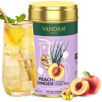 Peach Ginger Iced Tea Instant Premix (150g/5.29oz) 60 Servings | Lightly Sweetened Iced Tea | Fruity Peach & Zingy Ginger | Best for Mocktails & Cocktails | Packed in Tin Caddy | VAHDAM