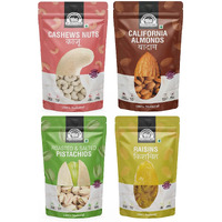 WONDERLAND FOODS Dry Fruits Combo 1Kg (250g X 4) Pouch Pack of NP Almonds, Cashews W320, Long Green Raisin, Roasted Salted Pistachio | Daily Needs Combo | Mix Dry Fruits | Mixed Dried Fruits | DNP Combo Pack