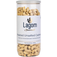 Lagom Gourmet Roasted Unsalted Cashew Nuts 500G,No Salt,Dry Roasted,No Oil Used,Roasted To Perfection,No Preservatives,No Artificial Flavors,Gluten Free,Vegan,Plant Based,Non Gmo,Nuts Dry Fruits