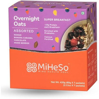 MiHeSo Mind Health Soul Overnight Oats (Assorted) 420G|Healthy Oatmeal Breakfast|Ideal For Weight Loss, Fitness|No Refined Sugar|High Protein, Calcium & Fibre|Gluten Free