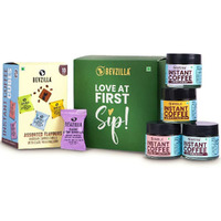 Bevzilla Gift Box Of Flavoured Instant Coffee Powder Pack of 4 (25 Grams Each) & Assorted Pack of 10 Coffee Cubes | Strong Coffee| Perrfect Fo Gifting | premium Coffee| 100% Arabica Coffee|With Date Palm Jaggery