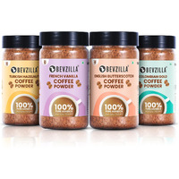 Bevzilla 75 Grams X 4 Flavoured Instant Coffee Powder Pack of Colombian Gold, Turkish Hazelnut, French Vanilla & English Butterscotch | 75 Gms Each | Bottle| Premium Arabica Instant Coffee