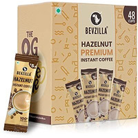 Bevzilla 48 Instant Coffee Powder Sachets (Hazelnut) - 96 Grams| Hot & Cold Coffee| Makes 48 Cups| 100% Arabica Coffee| Strong Coffee| Easy To Carry| Best Coffee| Espresso, Latte, Cappuccino