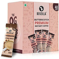 Bevzilla 48 Instant Coffee Powder Sachets (Butterscotch) - 96 Grams| Hot & Cold Coffee| Makes 48 Cups| 100% Arabica Coffee| Strong Coffee| Easy To Carry| Best Coffee| Espresso, Latte, Cappuccino