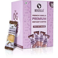 Bevzilla 96 Instant Coffee Powder Sachets (French Vanilla) - 192 Grams| Hot & Cold Coffee| Makes 96 Cups| 100 % Arabica Coffee| Strong Coffee| Easy To Carry| Best Coffee| Espresso, Latte, Cappuccino| Premium
