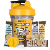 Bevzilla Instant Coffee Sachets & Bottle Pack With 25 Flavoured Coffee Sachets (2 Grams Each) And BPA Free Shaker 500 Ml For Office, School, Gym, College, Makes Cold Coffee, Frappe, Cafe Shakes At Home | English Butterscotch, Colombian Gold, French Vanilla & Turkish Hazelnut Flavour | Protein Shaker| Cold Coffee Shaker| Leak Proof | Gym Shaker Bottle