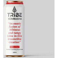 Tribe Kombucha Naturally Sparkling Probiotic Super Drink| Hibiscus & Lemon | Gut Friendly | Gluten free | Immunity Booster | Antioxidant and Hydration | Hibiscus | 250 ML (Hibiscus, 6)