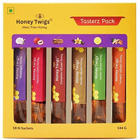 Honey Twigs Tasterz Honey Combo Pack Himalayan Multiflora, Natural Litchi, Cinnamon, Vanilla, Lemon and Turmeric Infused Honey : 3 Sachets x 6 flavors | 100% Natural & Traceable Source No Added Sugar