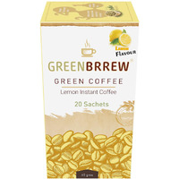 Greenbrrew Lemon Instant Coffee Premix | 100% Unroasted Arabica Coffee Beans | Green Coffee Extract (PL-AAA) + Probiotics | Hot & Cold Coffee | 20 Sachets, 60g