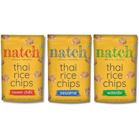 Natch Thai Sticky Rice Chips Variety Pack, 100% All Natural, Vegan, Gluten Free, No Artificial Preservatives, Trans Fat Free, Low Calorie, Sesame, Wasabi & Sweet Chilli Flavour, 100g each (Pack of 3)
