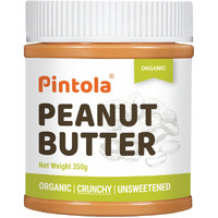 Pintola Organic Unsweetened Peanut Butter Crunchy 350g - High Protein 30g & 9g Dietary Fiber, Made with Organic Peanuts, No Added Sugar, No Preservatives, Helps in Weight Management and Muscle Building