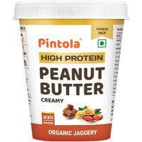 Pintola HIGH Protein ORGANIC JAGGERY Peanut Butter Creamy 510g with 33g Protein & 7g Fiber, Whey Protein Peanut Butter, Vegan Gluten Free, Zero Added Salt, Cholesterol Free, 100% Roasted Peanuts