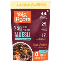 Yolo Roots High Protein Dark Chocolate Muesli 400 Gm|Indias 1St 25Gm Protein Per 100Gm Muesli With Premium Whey Protein, 25% Almond, Pumpkin & Cranberry|No Added Refined Sugar|Made In Date Syrup
