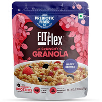 Fit & Flex Baked Crunchy Happy Berries Granola | Oat Rich Cereal With High Protein And Fibre | Ready To Eat Healthy Granola For Breakfast | As Seen on Shark Tank India | 275 g