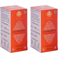 6rasa Chamomile Calm Tea Bags with Mint, Tulsi | For Good Sleep and Stress Relief | 100% Natural Herbs & Spices | Caffeine Free | No Added Sugar (1.6 g Each, 25 Tea Bags) (Pack of 2)