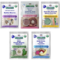 TummyFriendly Foods Certified Organic Sprouted Porridge Mixes Trial Packs With Banana, Spinach - Combo3 | Made of Sprouted Ragi Flour, Sprouted Brown Rice Flour, Oats, Banana and Vegetables | Certified Organic Maximum Possible Nutrition From Real Food | No Sugar, No Salt, No Milk, No Chemicals, No Pesticides & No GMO | 9 Month Shelf-life | 5 Baby Packs, 50g Each