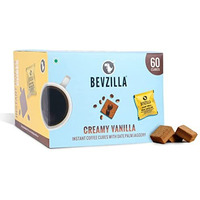 Bevzilla 60 Instant Coffee Cubes Pack with Organic Date Palm Jaggery, 5 Flavours, 100% Arabica Coffee, Vegan, Zero Refined Sugar, Real Ingredients, No Preservatives, Drop Stir and Enjoy (Creamy Vanilla) (60 Pack)
