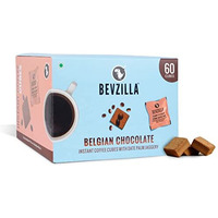 Bevzilla 60 Instant Coffee Cubes Pack with Organic Date Palm Jaggery, 5 Flavours, 100% Arabica Coffee, Vegan, Zero Refined Sugar, Real Ingredients, No Preservatives, Drop Stir and Enjoy (Belgian Chocolate) (60 Pack)