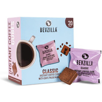 Bevzilla 20 Instant Coffee Cubes Pack with Organic Date Palm Jaggery, 5 Flavours, 100% Arabica Coffee, Vegan, Zero Refined Sugar, Real Ingredients, No Preservatives (Classic)