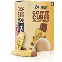 Bevzilla 10 Instant Coffee Cubes Pack with Organic Date Palm Jaggery, 5 Flavours, 100% Arabica Coffee, Vegan, Zero Refined Sugar, Real Ingredients, No Preservatives, Best Coffee (Creamy Vanilla)