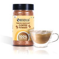 Bevzilla Instant Coffee Powder (Turkish Hazelnut Flavour) - 75 Grams | 100% Arabica Beans | Hot & Cold Coffee | Makes 40 Cups | Strong Coffee | Flavoured Coffee| Glass Jar