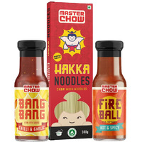 MasterChow Hot Chilli Garlic Noodle Pack - Hakka Noodles (300G) + Chilli & Garlic Bang Bang (220G) + Hot And Spicy Fireball (220G) Cooking Sauce | Serves 4-5 Meals, 300 grams