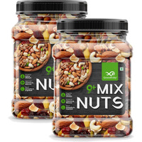 GreenFinity Healthy Nutmix 1kg | Jar Pack | Dried Almonds, Black Raisins, Cashewnuts, Cranberries, Green Raisins, Walnut Kernels & Many More. [Pack of 2].