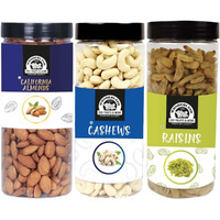 WONDERLAND FOODS (DEVICE) Healthy Dry Fruits Combo Pack 1.5Kg (500G X 3)|Almonds (Np),Cashews (W-320),Long Green Raisins Jar|Nutritious & Delicious High In Fiber & Boost Immunity