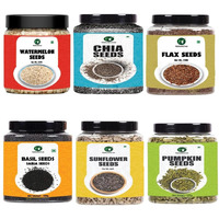 NatureOnus All Raw Seeds Combo Pack of 6- 750g | Chia, Pumpkin, Sunflower, Flax, Watermelon & Basil Seeds 125g Each | Seeds Mix Superfoods for Eating Rich in Antioxidants Vitamins & Minerals