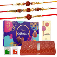 Maalpani Rakhi Chocolate Combo - Celebration - Set of 3 Rudraksh Rakhi for Brother Small Multicolor