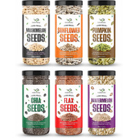 GreenFinity Raw Seed Combo Chia Seeds, Flax Seeds, Pumpkin Seeds, Sunflower Seeds, Watermelon Seeds & Muskmelon Seeds With Omega 3, Zinc, Fiber, Calcium, Protein - 950g (Pack of 6)