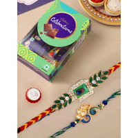 CraftVatika Rakhi Gift for Brother and Bhabhi With Chocolate Pooja Coin Combo| Mor Pankh Rakhi for Men Boy Bhaiya Girls |Cadbury Celebrations with Rakhi with Chocolate Gift Pack Rakhi Set of 2