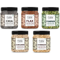 LILA DRY FRUITS 5 Superseed Combo (Chia, Flax, Pumpkin, Sunflower and Watermelon) 100gms each (500gms total) Immunity combo for Weight Loss | Mix Seeds for Eating | Diet Snacks | Superfood