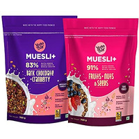 Yogabar Wholegrain Breakfast Muesli Combo | Fruits, Nuts and Seeds 700gm | Dark Chocolate Cranberry 700gm | Nuts + Seeds, Dried Fruits, Whole Grains