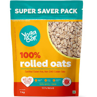Yogabar 100% Rolled Oats 1 kg Pouch | Premium Golden Rolled Oats, Gluten Free Oats with High Fibre, Non GMO | Healthy Food with No Added Sugar | Diet Food for Weight Management - 1 kg