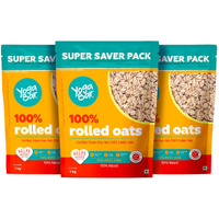 Yogabar 100% Rolled Oats 1Kg, Pack Of 4 | Golden Rolled Oats, Gluten-Free Oats With High Fibre - Plain