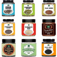 NatureOnus All Raw Seeds Combo Pack of 9-1125g | Chia, Pumpkin, Sunflower, Flax, Watermelon, Halim, White Sesame, Black Sesame & Basil Seeds 125g Each | Seeds Mix Superfoods for Eating Combo Pack