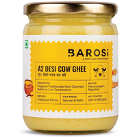 Barosi Premium A2 Cow Ghee 500 millilitre | A2 Danedar Desi Ghee | Churned from Curd with Bilona Method | Pure & Aromatic | Organic, Farm Made in Small Batches | Glass Jar Packing