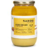 Barosi Premium A2 Cow Ghee 1 Litre | A2 Danedar Desi Ghee | Churned from Curd with Bilona Method | Pure & Aromatic | Organic, Farm Made in Small Batches | Glass Jar