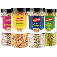 YUM YUM Premium Daily Needs Fresh and Healthy Dry Fruits Combo Pack 1Kg (Almonds 250g, Cashews 250g, Pistachios 250g & Kishmish Raisins 250g) Jar Each
