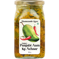 Homemade Love Authentic Punjabi Mango Pickle (400g)| Spicy & Tangy Aam Ka Achaar with Raw Mango, and Spices Mixed with Mustard Oil