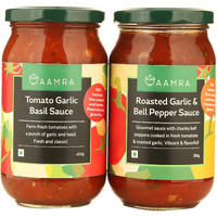 Aamra Homemade Tomato Garlic Basil Pizza Pasta Sauce 400gm and Aamra Homemade Roasted Garlic & Bell Peppers Sauce 365gm (Combo of 2 Pasta Sauces)