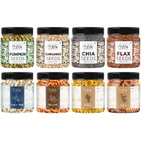 Lila Dry Fruits Superseeds and DryFruits Combo (100 Gms x 8) Jar pack | Chia Flax Pumpkin Sunflower Seed + Cashew Almond Fig Raisin | Daily Snacks for Healthy Diet | Rich in Protiens Minerals