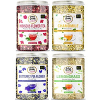 Online Quality Store Hibiscus Flower Tea, Butterfly Pea Tea, Chamomile Tea, Lemongrass Tea-100G Each Hibiscus, Chamomile, Lemon Grass Herbal Tea Mason Jar (4 X 100 G), 400 grams