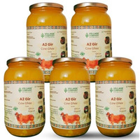 Village Company A2 Cow Desi Ghee 1000ML Pack of 5 | Gir Ghee Vedic Bilona Method | Organic Pure Natural | Two Way Curd Churned - Best Farm Fresh Grass Fed Cattle Milk | India Lab Certified | Glass Jar