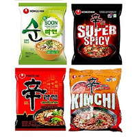 NongShim Shin Ramyun, Red Super Spicy, Kimchi & Veggie Instant Noodles 120 gm *3 Pack and 112 gm X 1 Pack (Pack of 4)