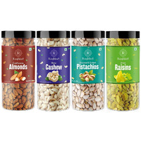 Raghbat Premium Dry Fruits Combo Pack - Almonds, Cashews, Pistachios, and Raisins - 250g Jars for Healthy Snacking and Gifting.