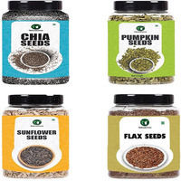 NatureOnus All Raw Seeds Combo Pack of 4- 500g | Chia Seeds , Pumpkin Seeds , Sunflower Seeds , Flax Seeds 125g Each | Seeds Mix Superfoods for Eating Rich in Antioxidants Vitamins & Minerals