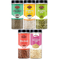 YUM YUM Healthy Edible Seeds Combo for Eating 1kg (Pack of 5-200g Jar Each) Roasted Seeds Mix (Chia, Sunflower, Pumpkin, Flax & Watermelon Seeds) - Mixed Seeds | Diet Snacks| Boost Immunity| Mix Seeds