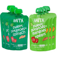 Happa Organic, Veggies & Fruit Puree (sweet potato + spinach, sweet potato+mango+pears), Stage 2 & 3, 6 Pouch 100 Grams each